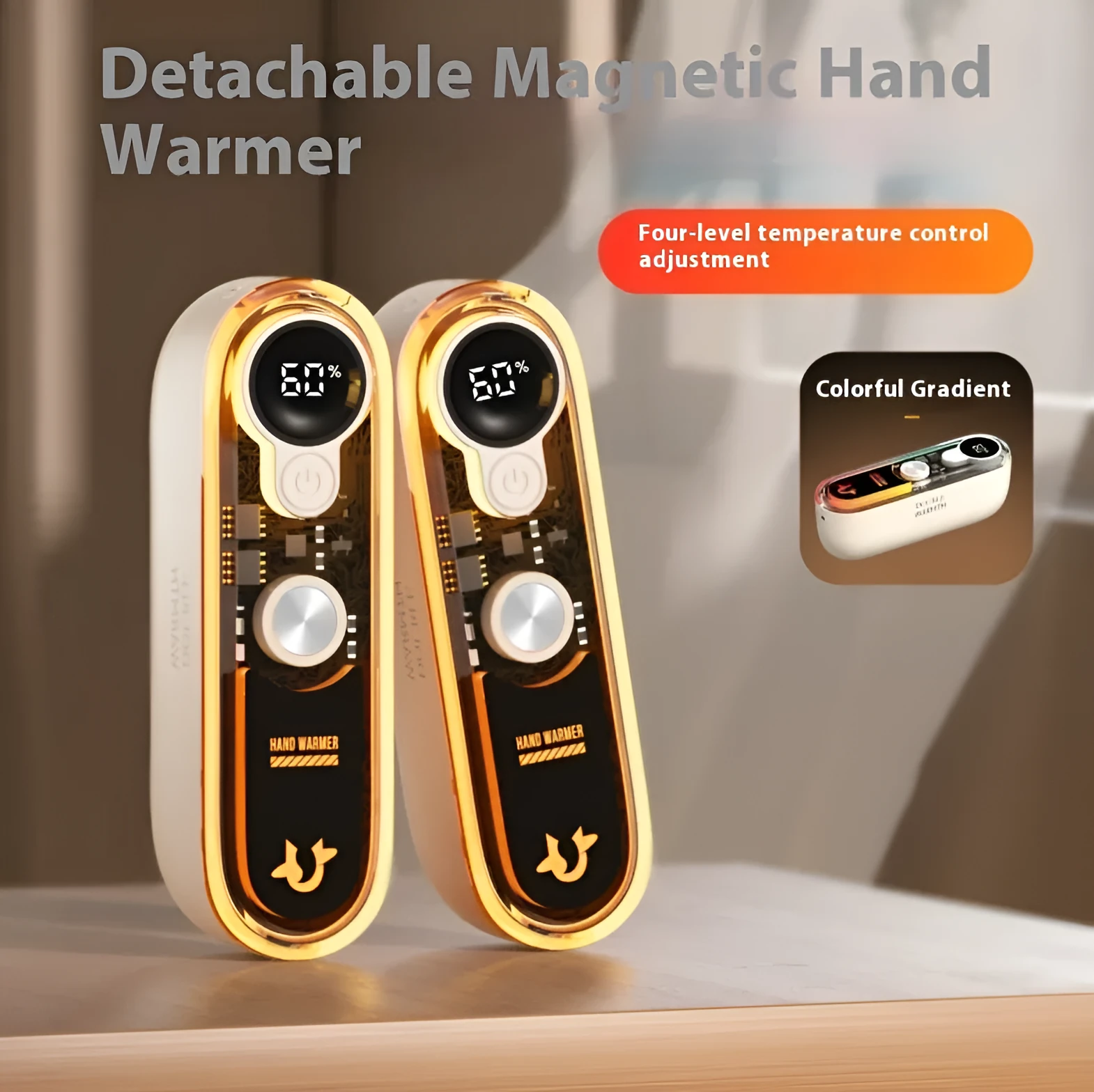 Magnetic hand warmer rechargeable USB compact portable fast charging in milky white