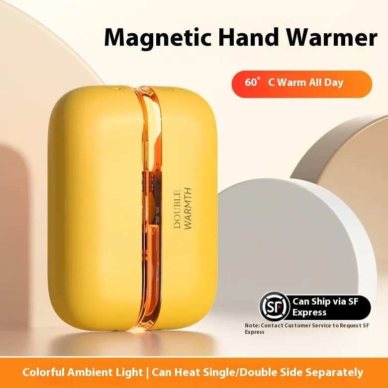 Magnetic hand warmer rechargeable USB compact portable fast charging in milky white