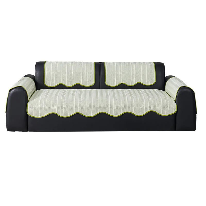 Ice Silk special-pattern sofa cover in Cloud Grey, showing straight row mat non-slip construction.