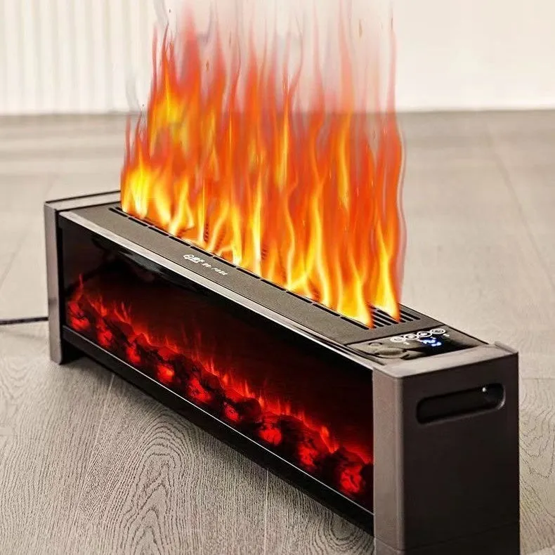 3D simulation flame skirting line heater with voice control, 2000W, US plug, 870x195mm size