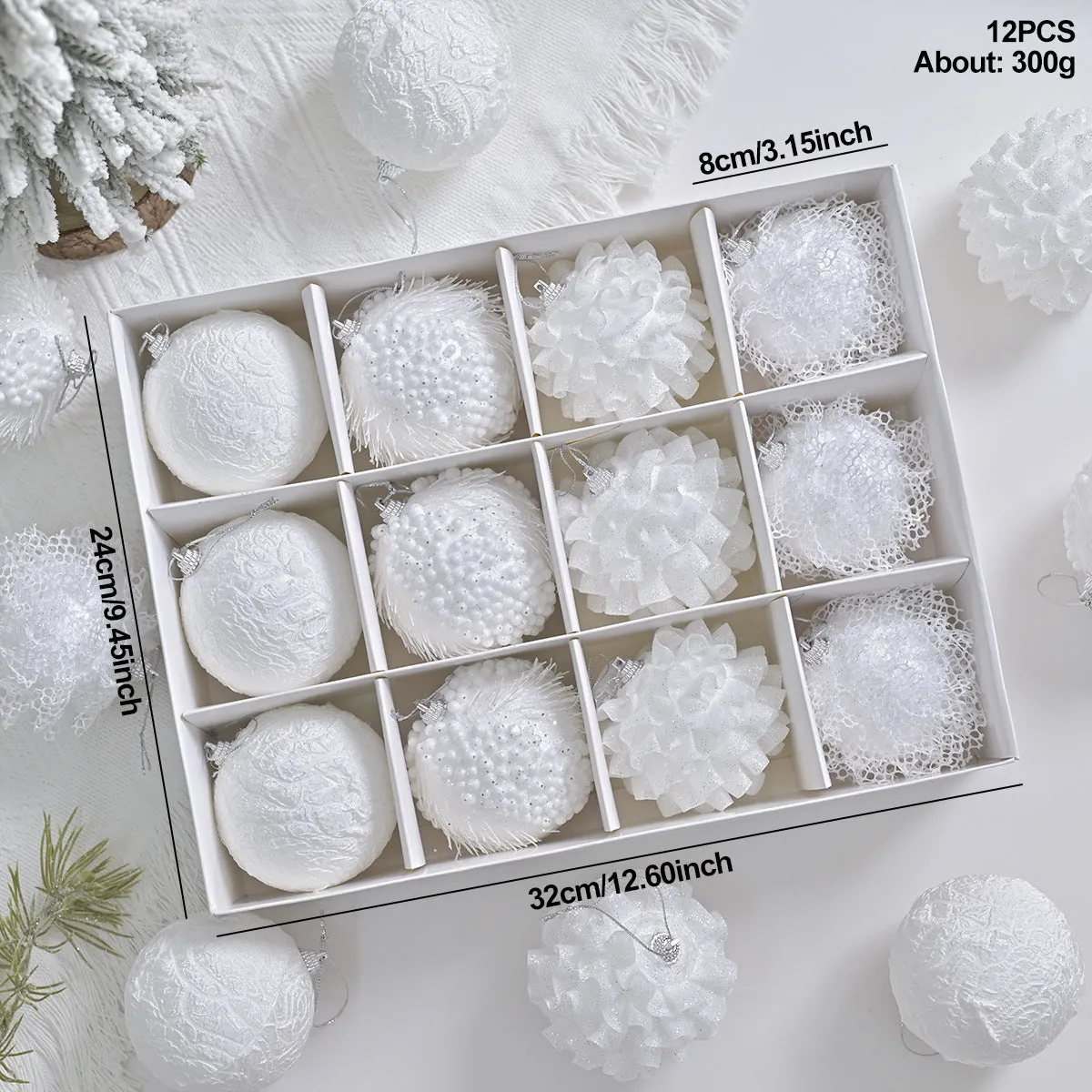 Lace glitter foam Christmas ball decorative pendant ornament in XM0171S colour on plastic base