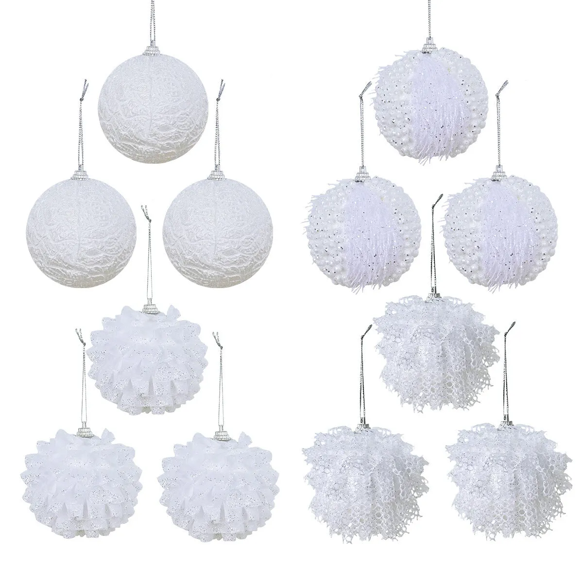 Lace glitter foam Christmas ball decorative pendant ornament in XM0171S colour on plastic base