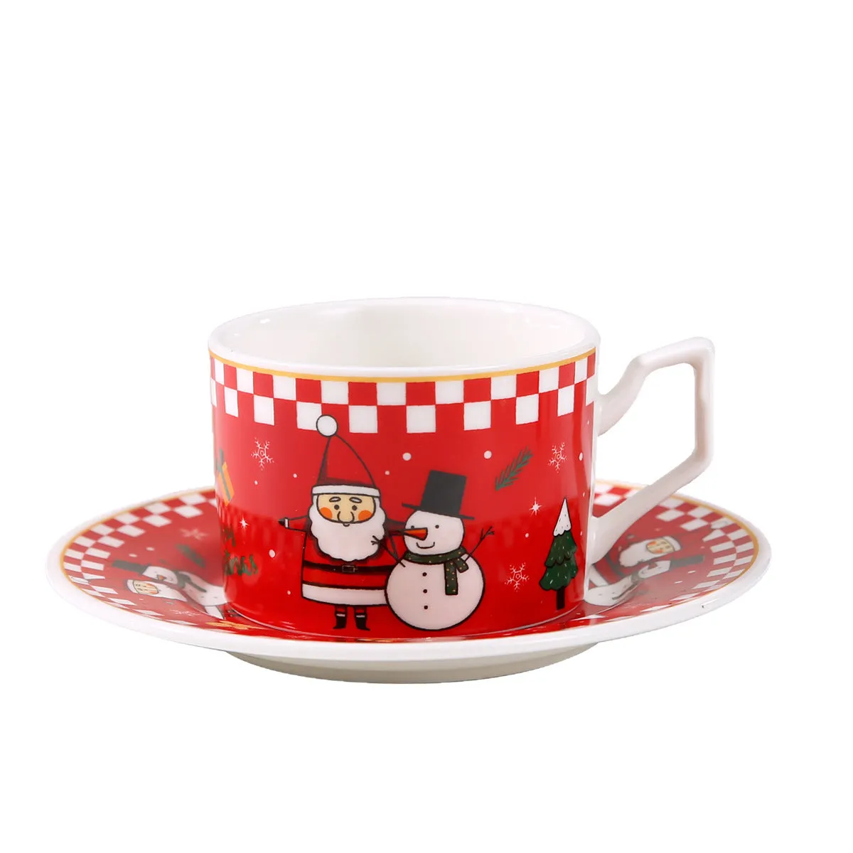 Nordic Santa Claus ceramic coffee mug set with spoon, 200ml capacity, height 6.8cm, caliber 8.5cm, cartoon Santa pattern