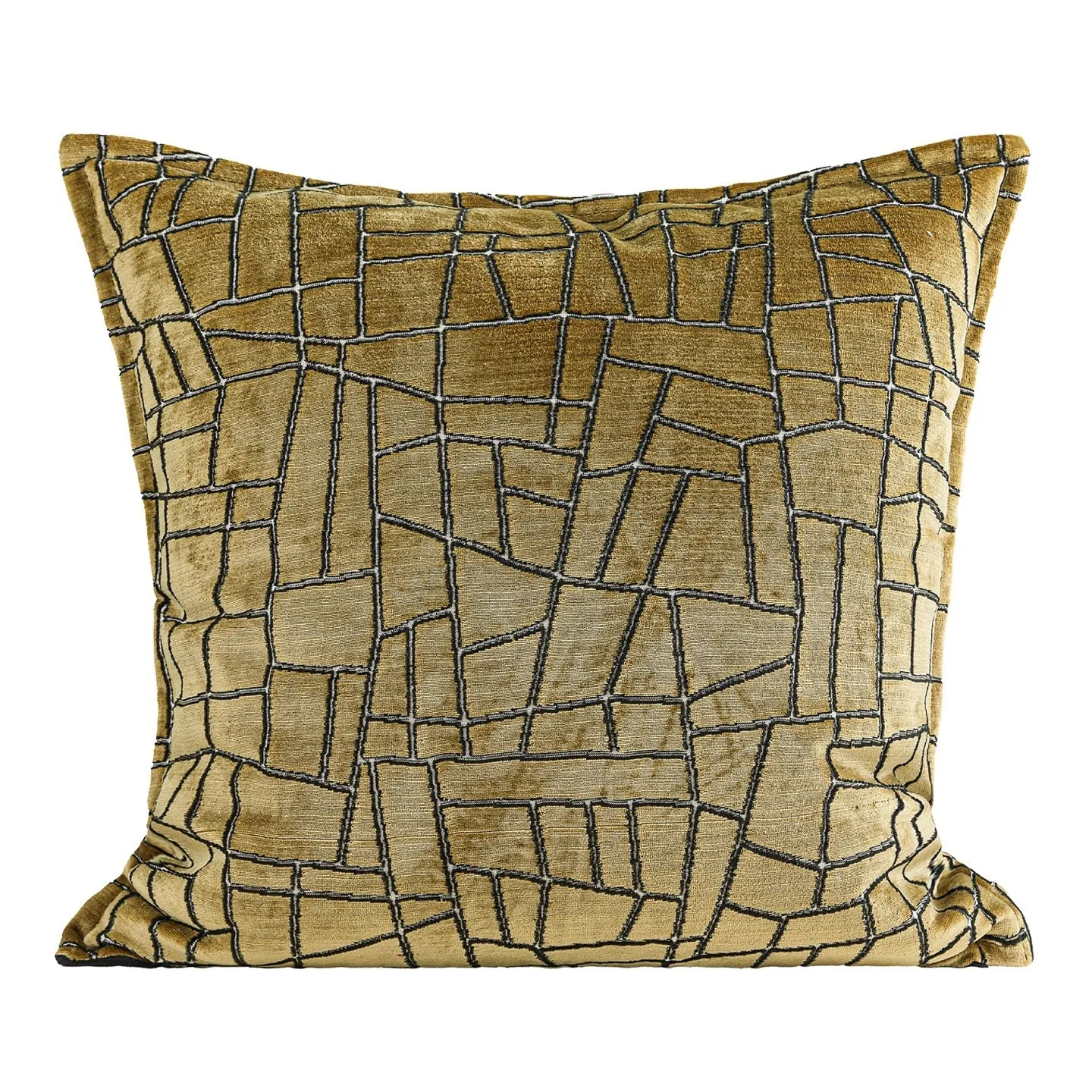 Tuhao gold geometric abstract pattern on a square polyester cushion cover.