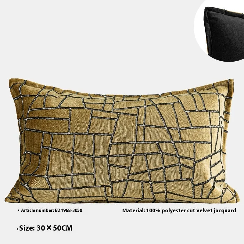 Tuhao gold geometric abstract pattern on a square polyester cushion cover.