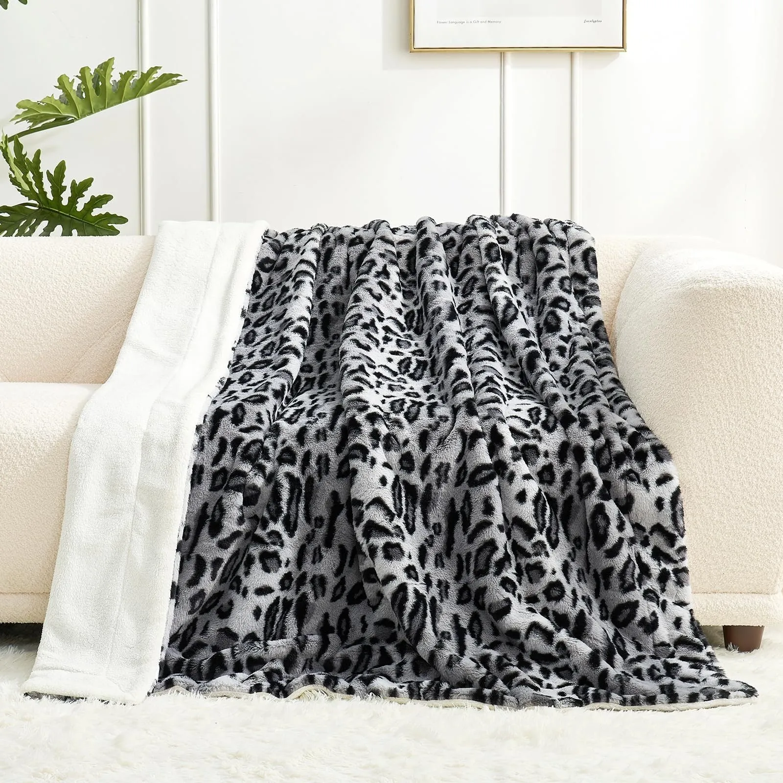 White flannel blanket with animal stripe pattern on a sofa