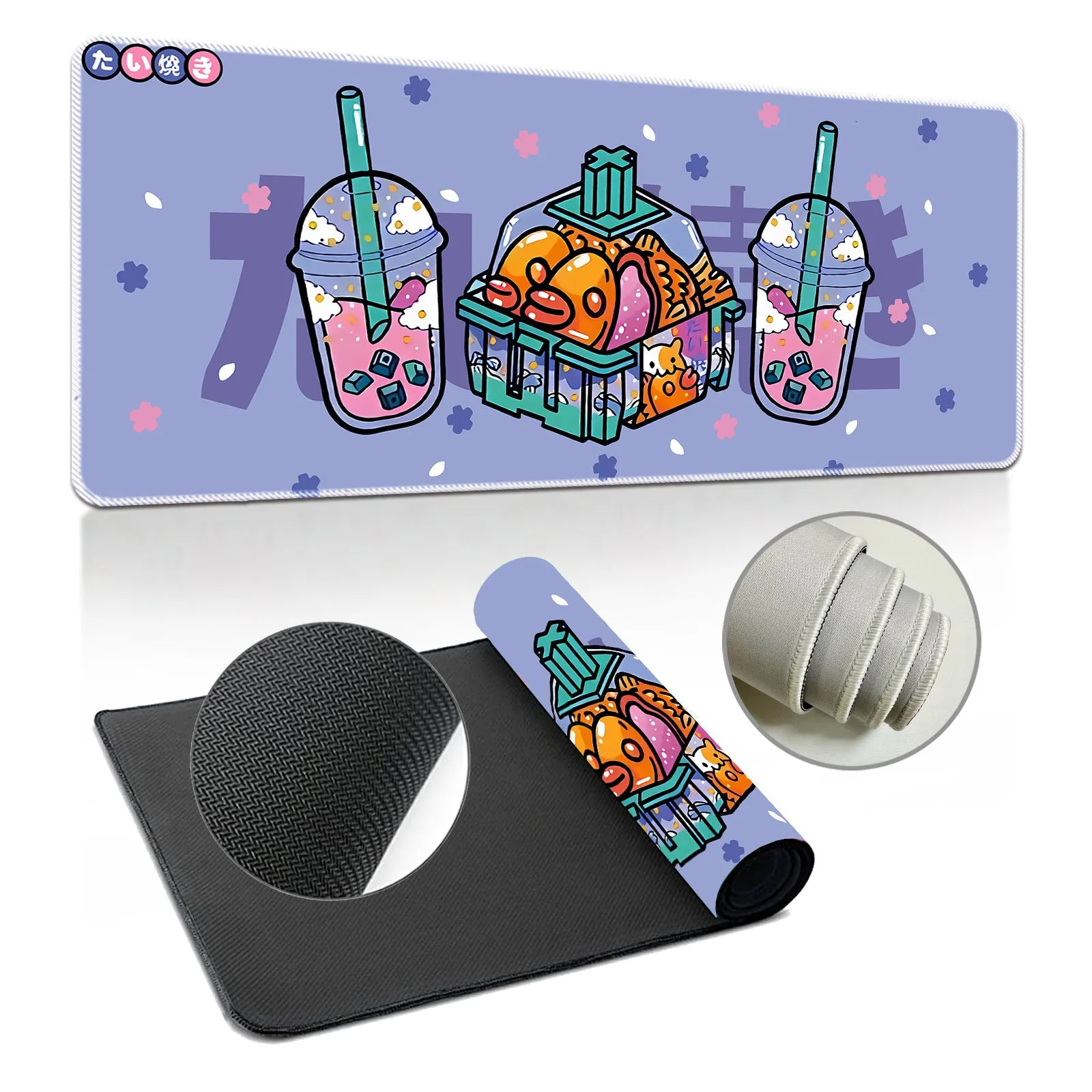 Extra large thickened natural rubber desk mat mouse pad with printed design on a desk