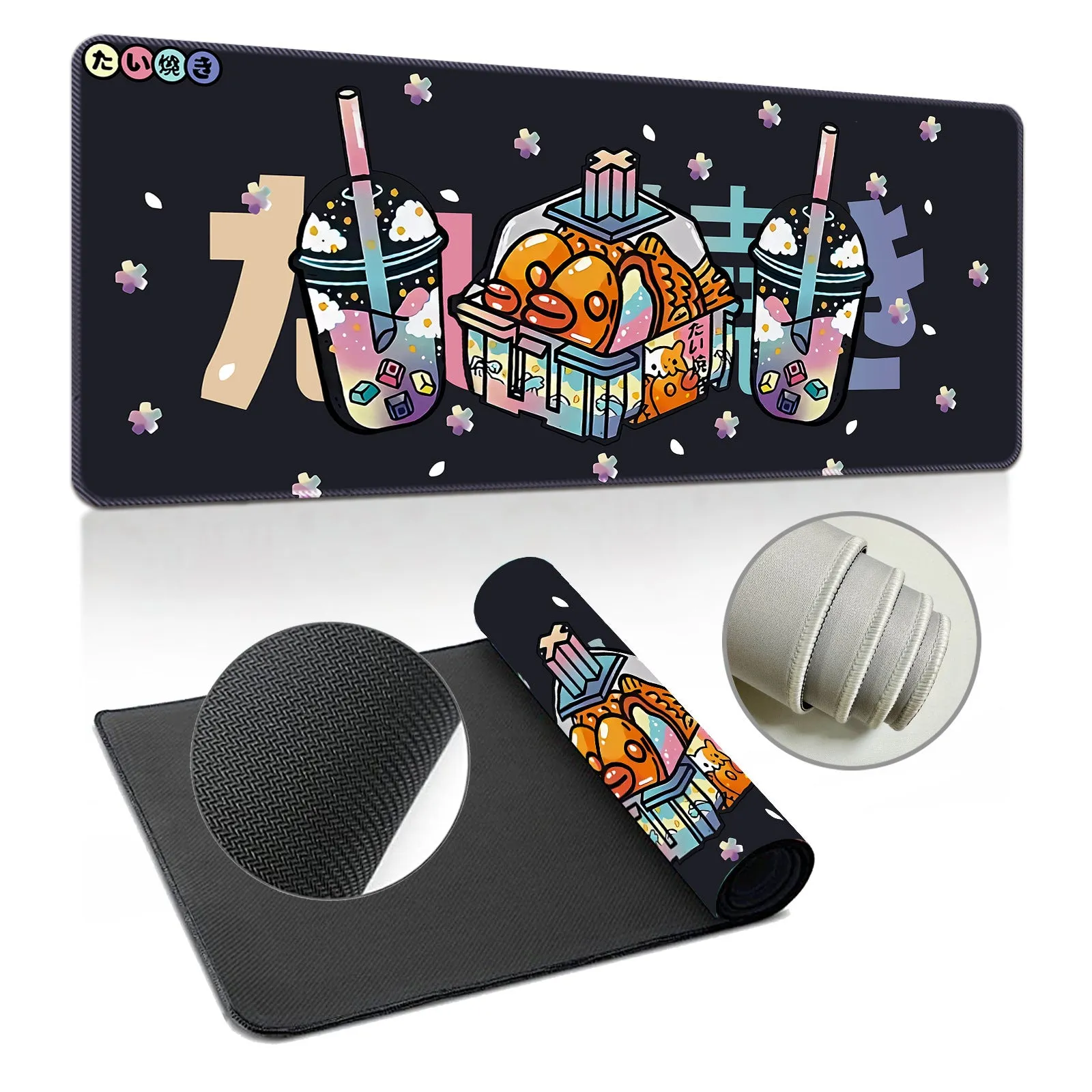 Extra large thickened natural rubber desk mat mouse pad with printed design on a desk