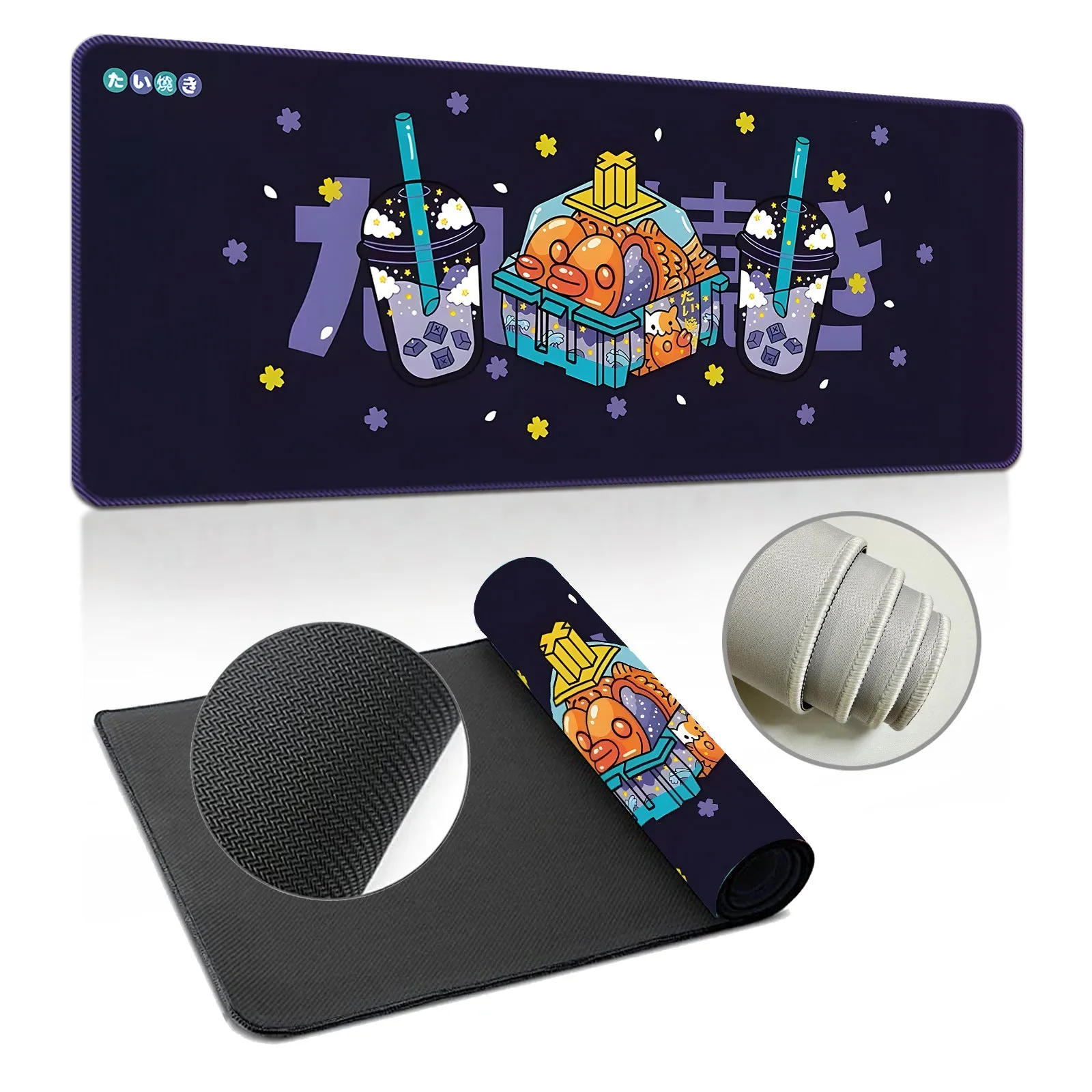 Extra large thickened natural rubber desk mat mouse pad with printed design on a desk