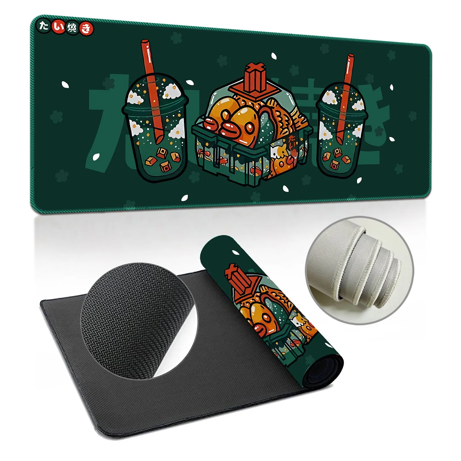 Extra large thickened natural rubber desk mat mouse pad with printed design on a desk