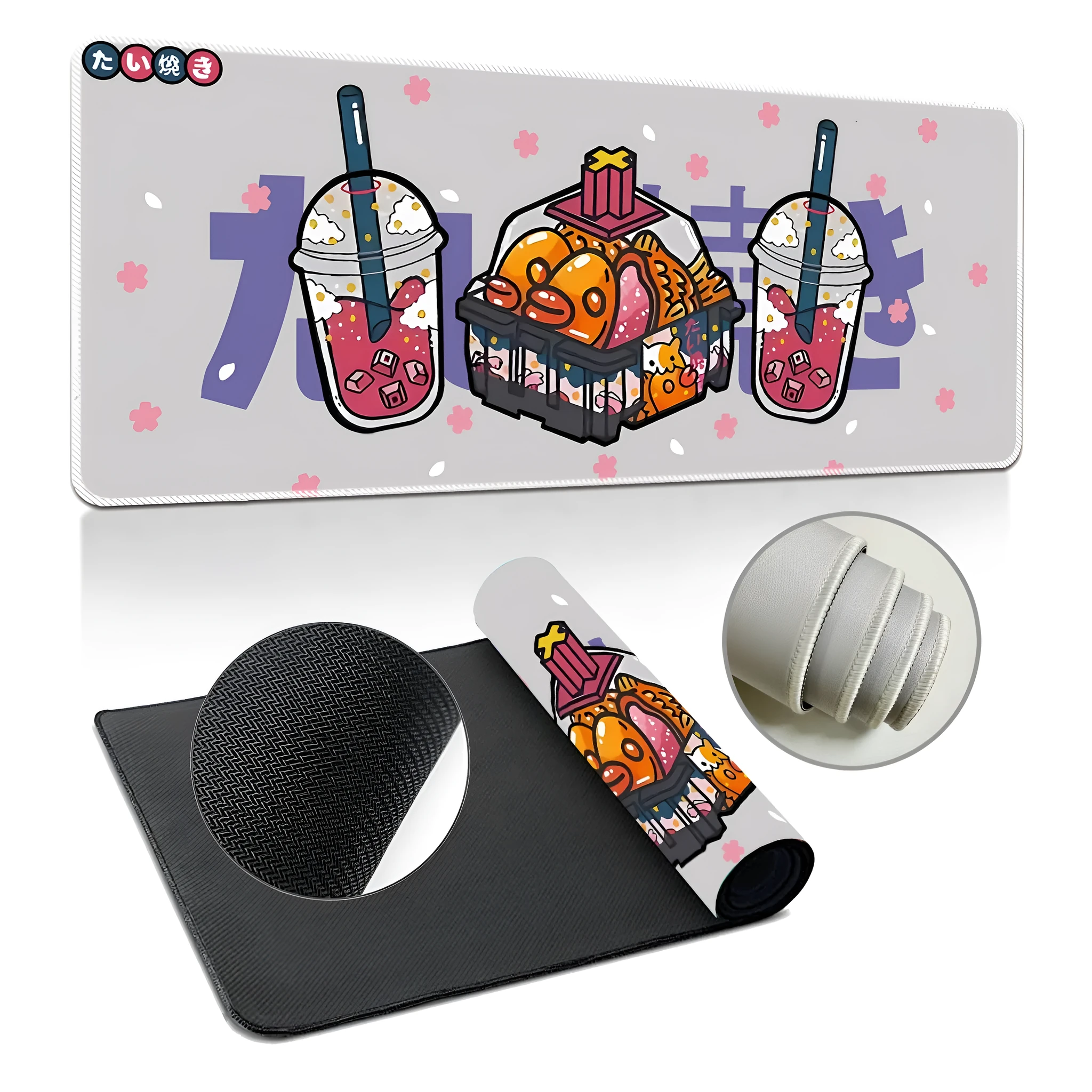 Extra large thickened natural rubber desk mat mouse pad with printed design on a desk
