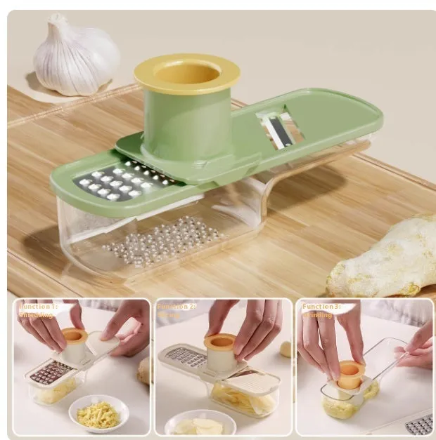 Stainless steel three-in-one ginger garlic grinder and potato slicer in beige colour
