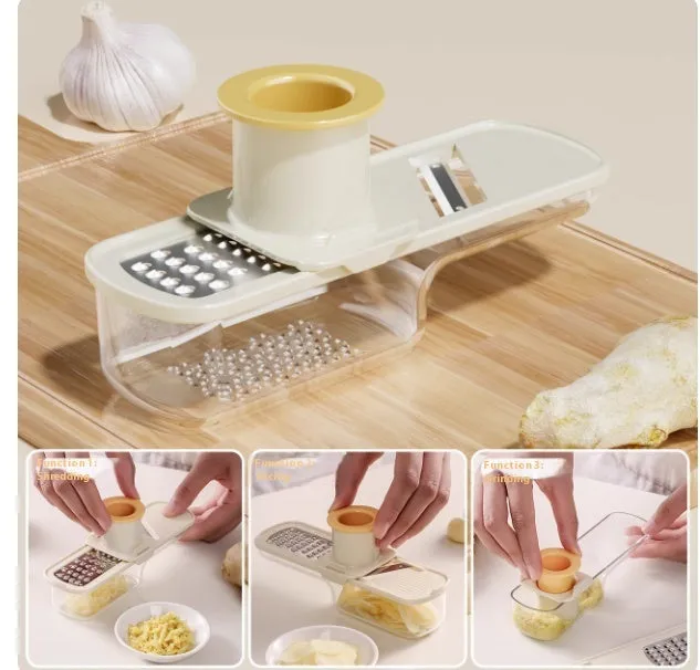 Stainless steel three-in-one ginger garlic grinder and potato slicer in beige colour