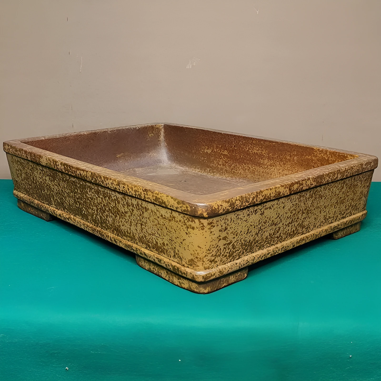 Straight-sided rectangular Yixing Zisha shallow flowerpot made of purple sand clay.