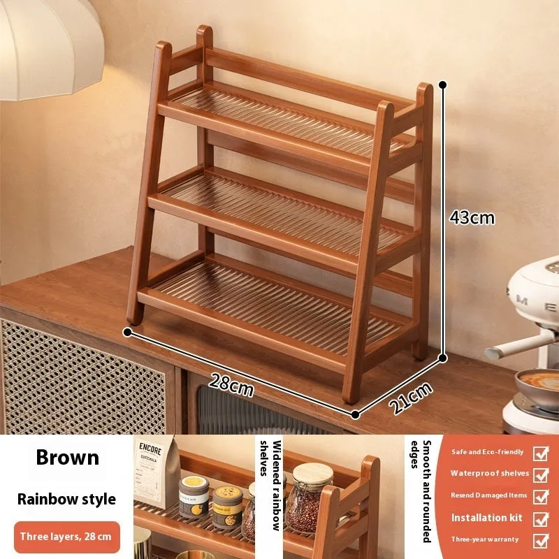 Bamboo and acrylic 2-layer tabletop teacup storage rack in primary colour with cups placed on shelves