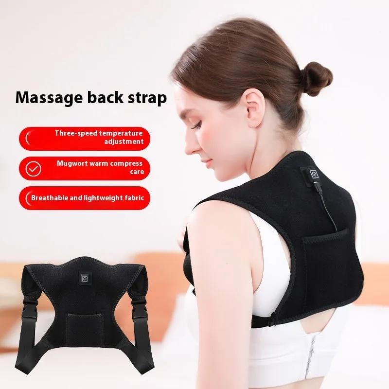 Electric physiotherapy heating shoulder pad with USB moxibustion hot compress for cold-proof shoulder support, black strap design