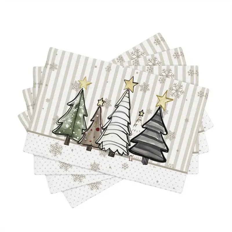 Christmas holiday party table insulation mat with Christmas tree linen printing square 30x45cm natural beige colour