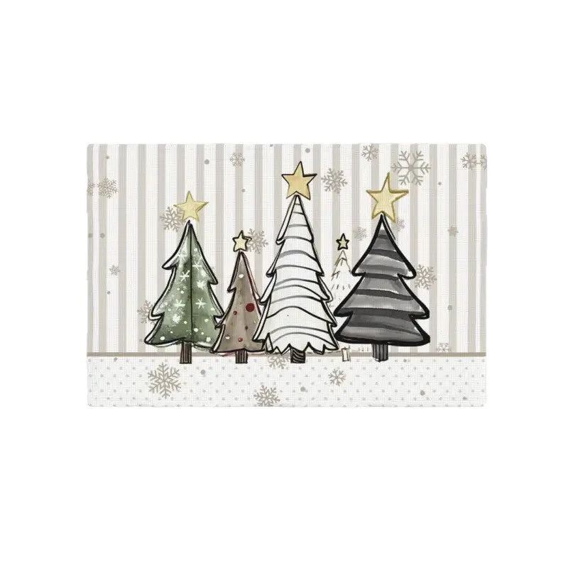 Christmas holiday party table insulation mat with Christmas tree linen printing square 30x45cm natural beige colour