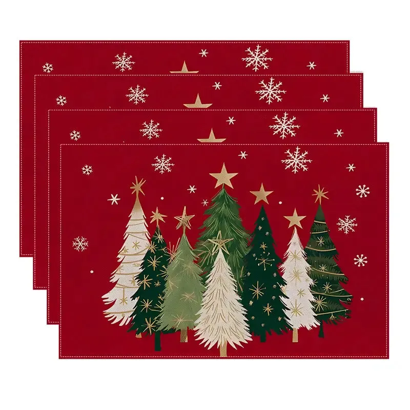 Christmas holiday party table insulation mat with Christmas tree linen printing square 30x45cm natural beige colour