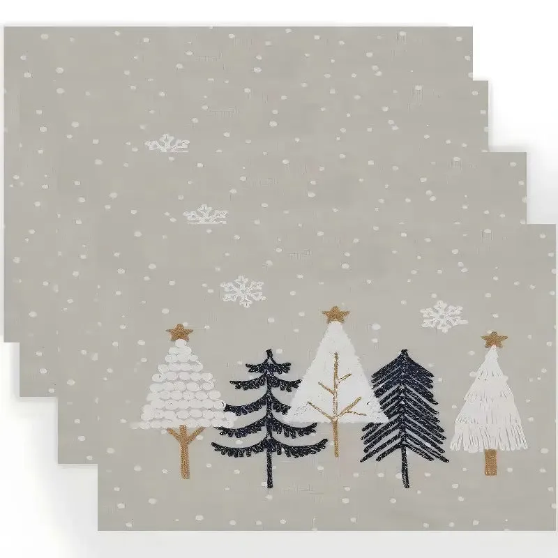 Christmas holiday party table insulation mat with Christmas tree linen printing square 30x45cm natural beige colour