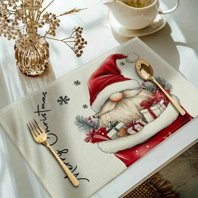 Christmas holiday party table insulation mat with Christmas tree linen printing square 30x45cm natural beige colour