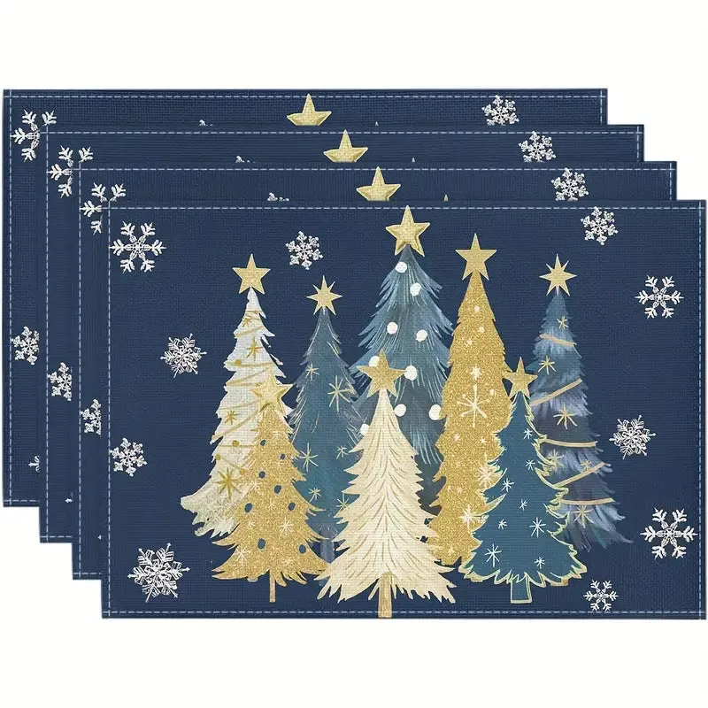 Christmas holiday party table insulation mat with Christmas tree linen printing square 30x45cm natural beige colour