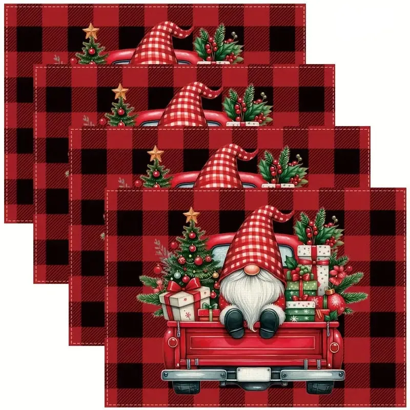 Christmas holiday party table insulation mat with Christmas tree linen printing square 30x45cm natural beige colour