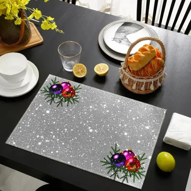 Christmas holiday party table insulation mat with Christmas tree linen printing square 30x45cm natural beige colour