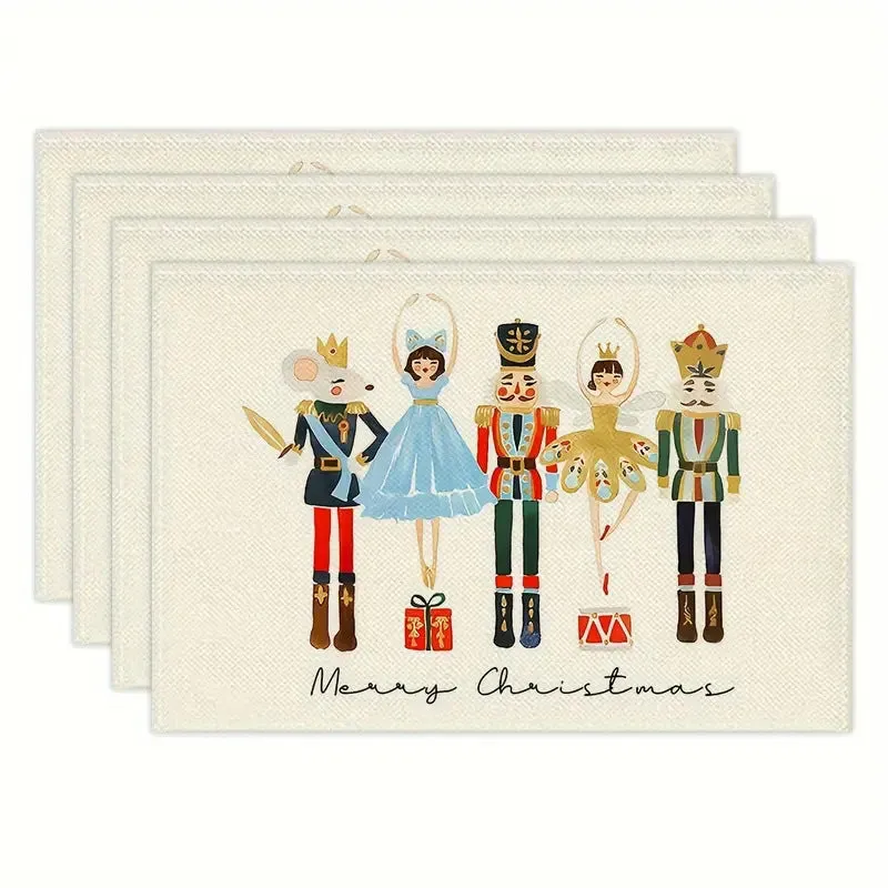 Christmas holiday party table insulation mat with Christmas tree linen printing square 30x45cm natural beige colour