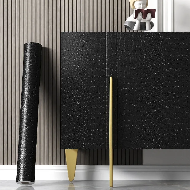 Self-adhesive black wood grain PVC wallpaper roll for furniture renovation, 40cm width