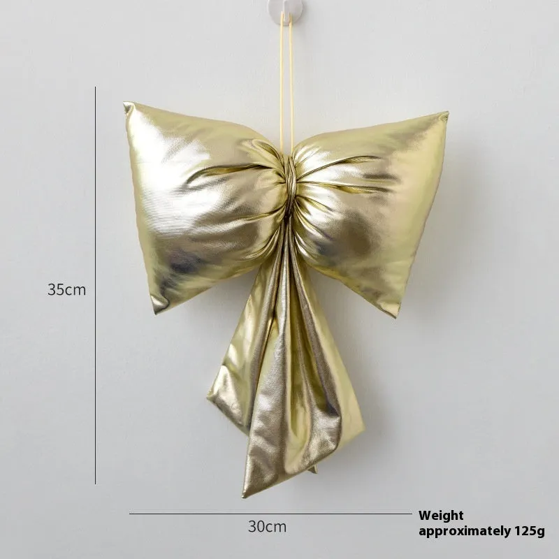 Christmas decorative bowknot in bright leather finish, red, 30cm size, hanging ornament