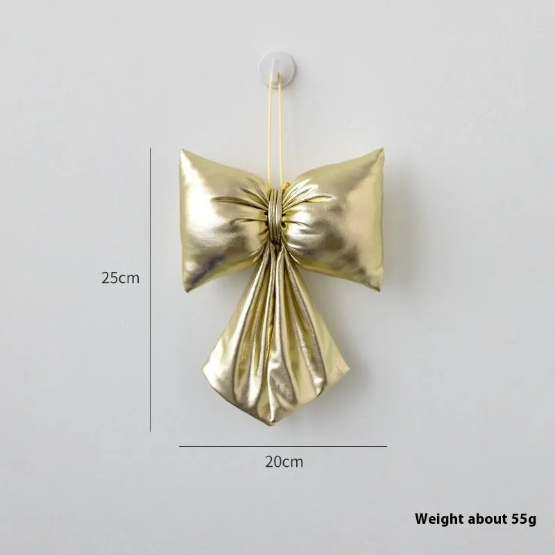 Christmas decorative bowknot in bright leather finish, red, 30cm size, hanging ornament