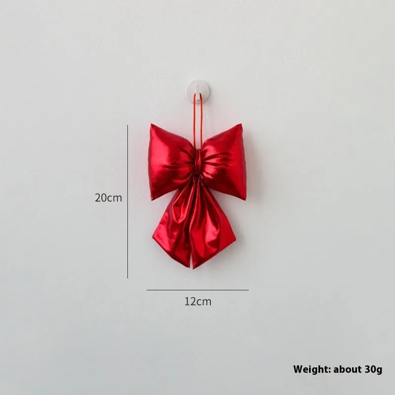 Christmas decorative bowknot in bright leather finish, red, 30cm size, hanging ornament