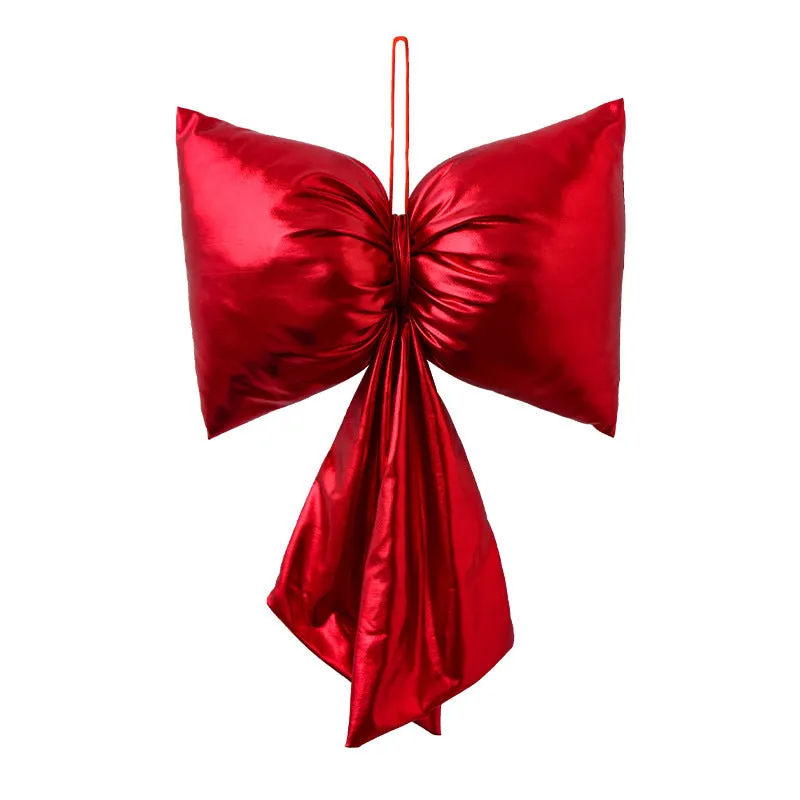 Christmas decorative bowknot in bright leather finish, red, 30cm size, hanging ornament