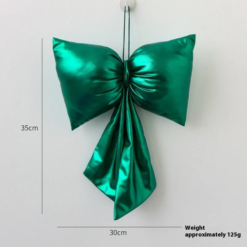 Christmas decorative bowknot in bright leather finish, red, 30cm size, hanging ornament