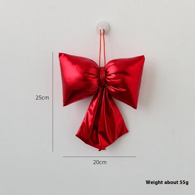 Christmas decorative bowknot in bright leather finish, red, 30cm size, hanging ornament
