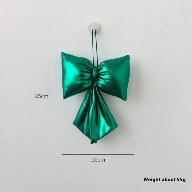 Christmas decorative bowknot in bright leather finish, red, 30cm size, hanging ornament