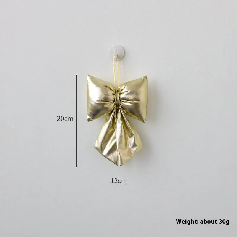 Christmas decorative bowknot in bright leather finish, red, 30cm size, hanging ornament