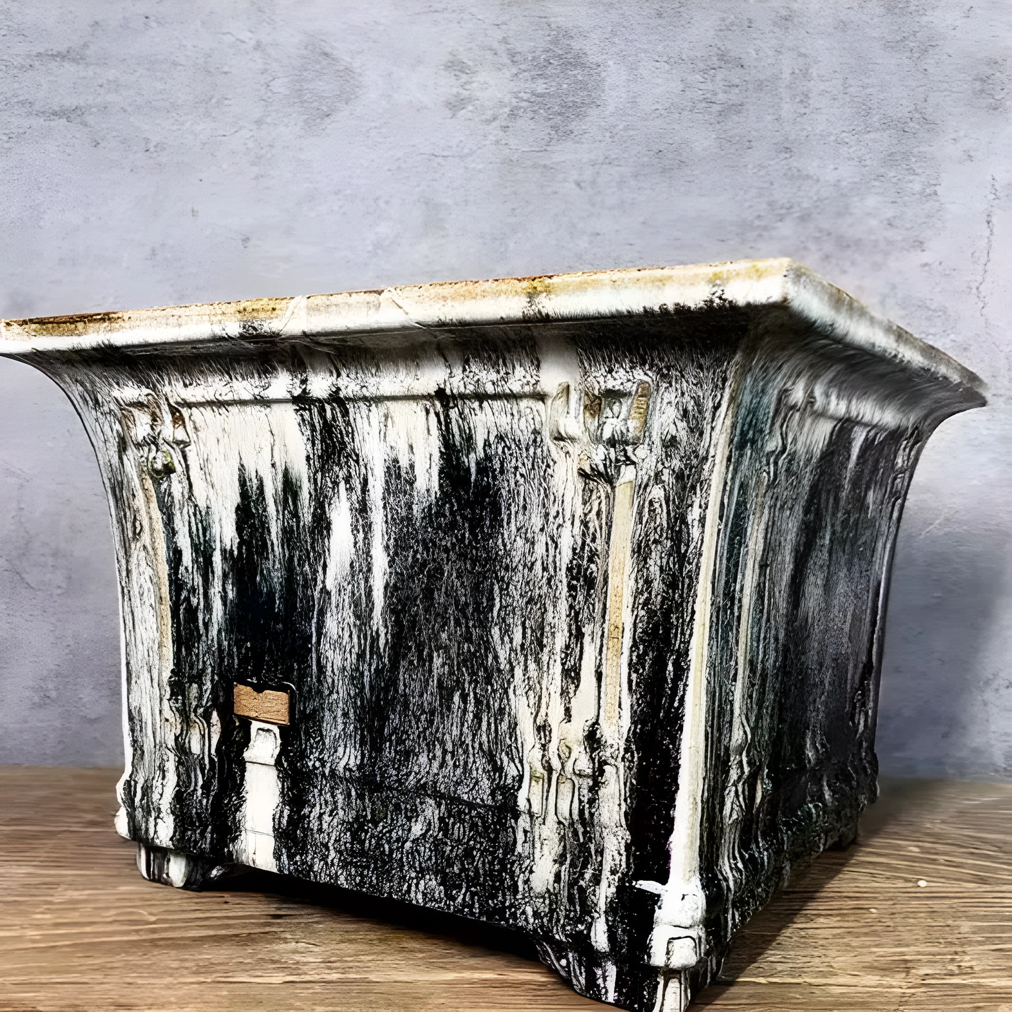Ceramic square mouth flower pot with green crackle glaze finish, large size 36, on wooden surface