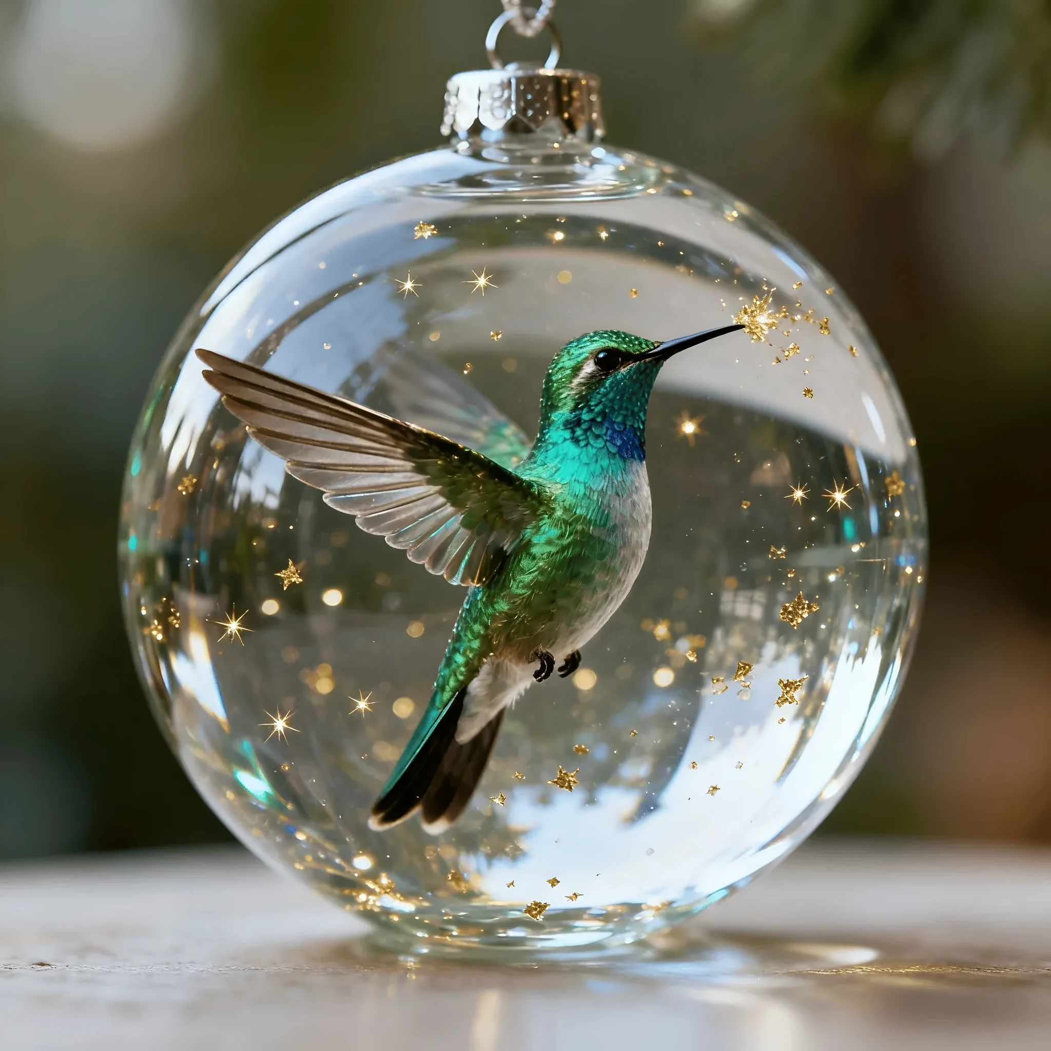 Clear faceted crystal bird pendant ornament 7cm with hanging loop, hummingbird design