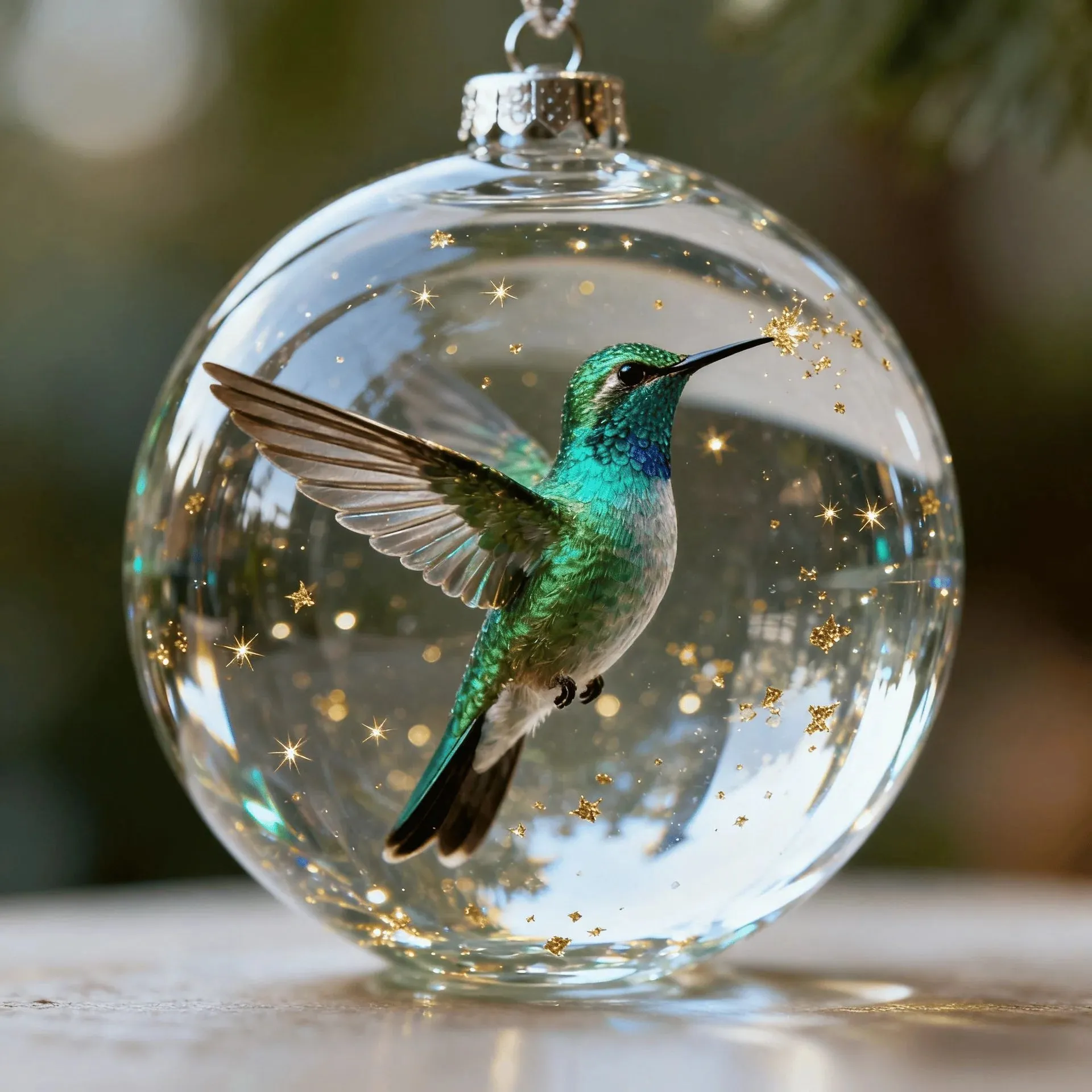 Clear faceted crystal bird pendant ornament 7cm with hanging loop, hummingbird design