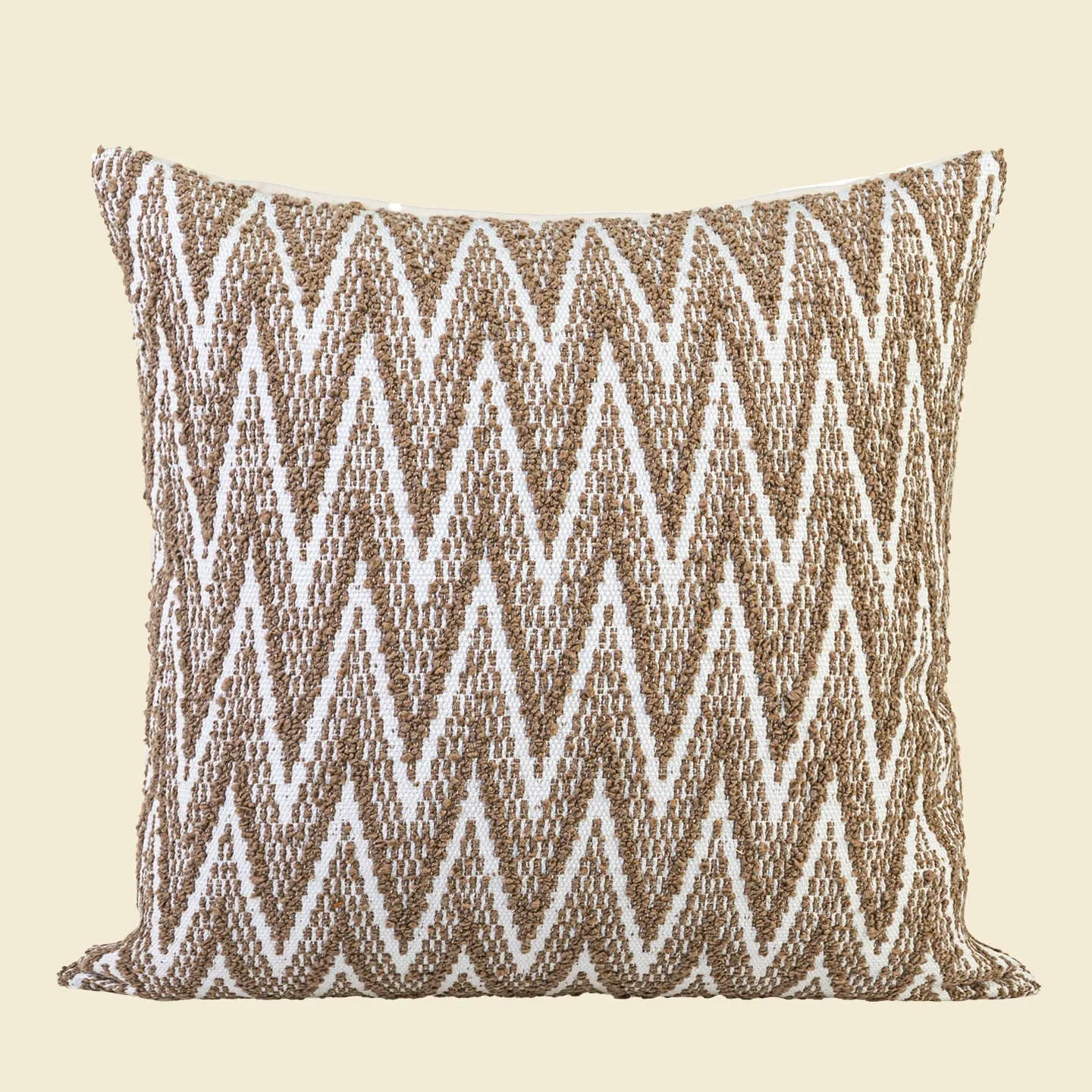 Chinese style square cushion pillow with geometric pattern in brown, red-brown, tea brown, or yellow-brown.