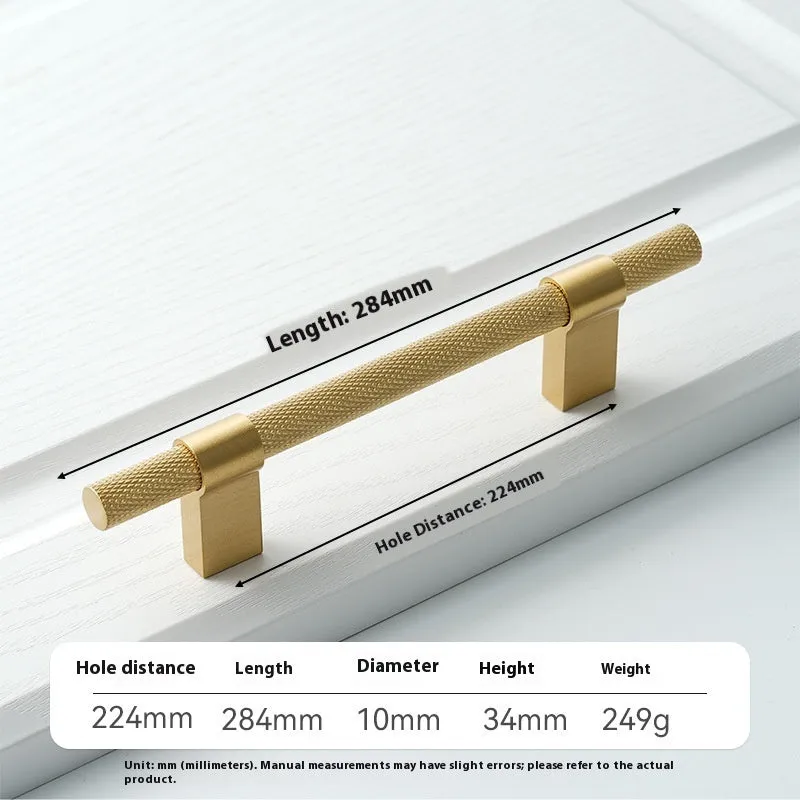 Brass knurled cabinet handle with polished sealed glaze finish in American style