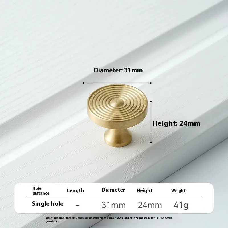 Brass knurled cabinet handle with polished sealed glaze finish in American style