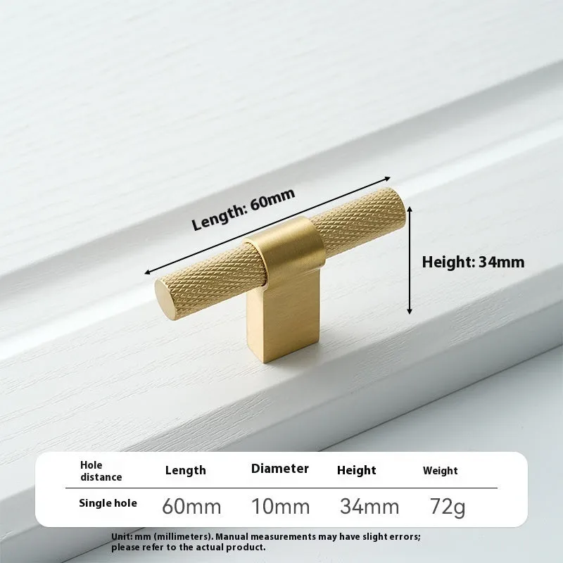 Brass knurled cabinet handle with polished sealed glaze finish in American style