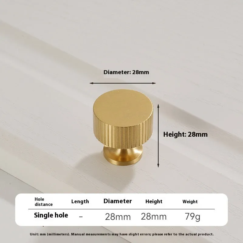 Brass knurled cabinet handle with polished sealed glaze finish in American style