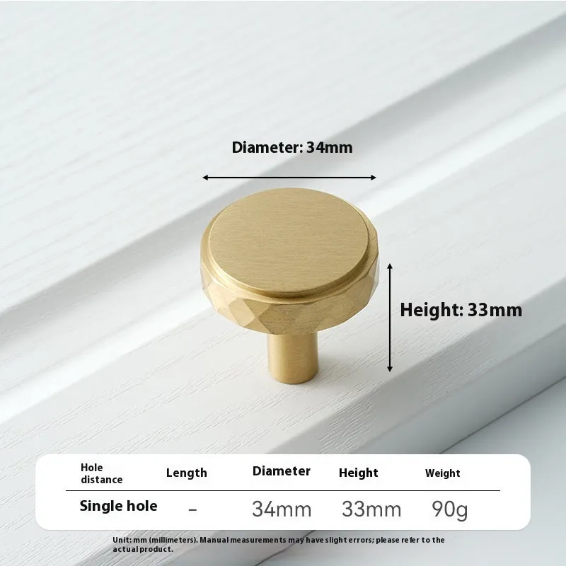 Brass knurled cabinet handle with polished sealed glaze finish in American style