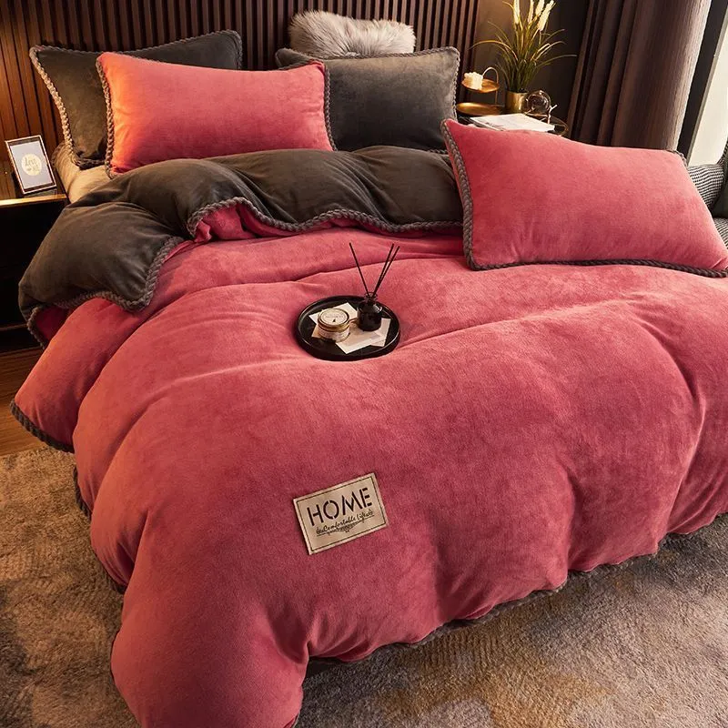 Coral fleece and velvet thick duvet cover in solid colour, polyester, twill weave, available in multiple sizes