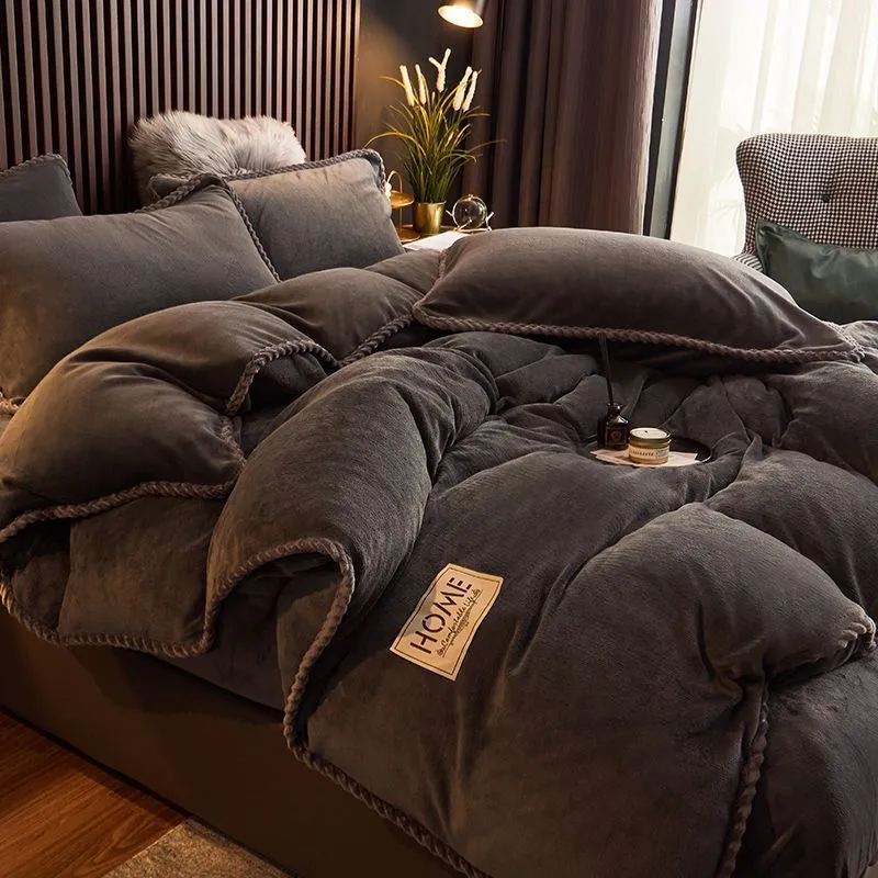 Coral fleece and velvet thick duvet cover in solid colour, polyester, twill weave, available in multiple sizes