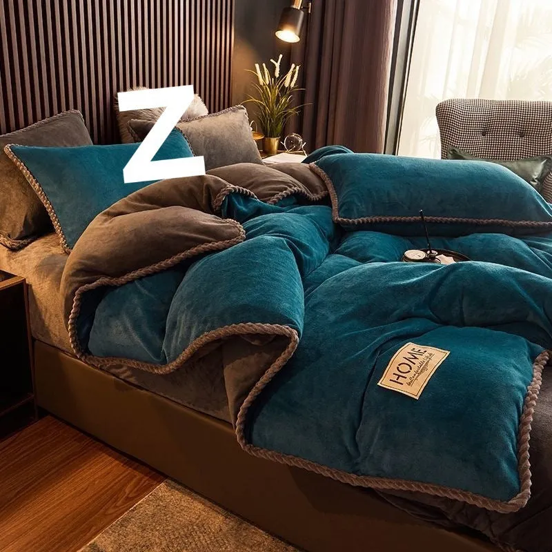 Coral fleece and velvet thick duvet cover in solid colour, polyester, twill weave, available in multiple sizes